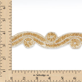 1.5 Inch Beaded Rhinestone Glitter Infused Iron On Sheer Fabric Trim SV582892 Gold Image A9