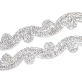 1.5 Inch Beaded Rhinestone Glitter Infused Iron On Sheer Fabric Trim SV582894 Silver Image A4