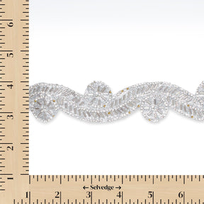 1.5 Inch Beaded Rhinestone Glitter Infused Iron On Sheer Fabric Trim SV582894 Silver Image A9