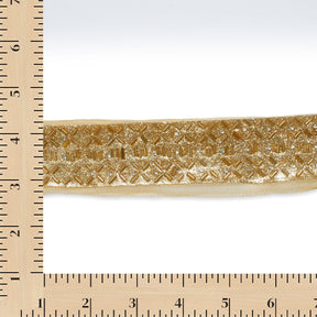 1.25 Inch Beaded Rhinestone Glitter Infused Iron On Single Fold Mesh Fabric Trim SV582895 Gold Image A9