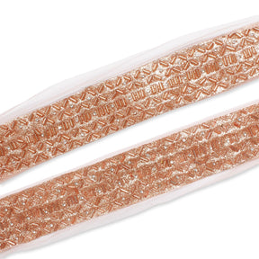 1.25 Inch Beaded Rhinestone Glitter Infused Iron On Single Fold Mesh Fabric Trim SV582896 Antique Gold Image A4
