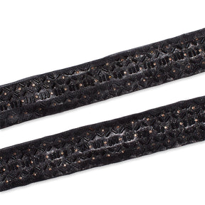1.25 Inch Beaded Rhinestone Glitter Infused Iron On Single Fold Mesh Fabric Trim SV582897 Black Image A4