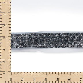 1.25 Inch Beaded Rhinestone Glitter Infused Iron On Single Fold Mesh Fabric Trim SV582898 Grey Image A9
