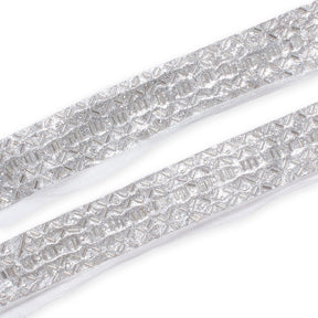 1.25 Inch Beaded Rhinestone Glitter Infused Iron On Single Fold Mesh Fabric Trim SV582899 Silver Image A4