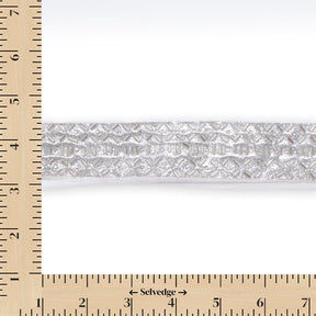 1.25 Inch Beaded Rhinestone Glitter Infused Iron On Single Fold Mesh Fabric Trim SV582899 Silver Image A9