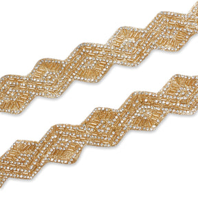 1.25 Inch Beaded Rhinestone Glitter Infused Iron On Scalloped Mesh Fabric Trim SV582900 Gold Image A4