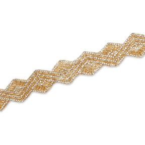 1.25 Inch Beaded Rhinestone Glitter Infused Iron On Scalloped Mesh Fabric Trim SV582900 Gold Image A3