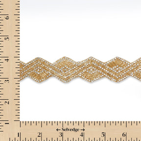 1.25 Inch Beaded Rhinestone Glitter Infused Iron On Scalloped Mesh Fabric Trim SV582900 Gold Image A9