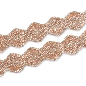 1.25 Inch Beaded Rhinestone Glitter Infused Iron On Scalloped Mesh Fabric Trim SV582901 Peach Image A4