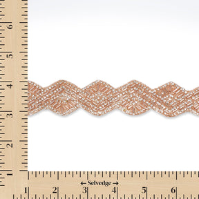 1.25 Inch Beaded Rhinestone Glitter Infused Iron On Scalloped Mesh Fabric Trim SV582901 Peach Image A9
