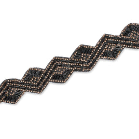1.25 Inch Beaded Rhinestone Glitter Infused Iron On Scalloped Mesh Fabric Trim SV582902 Gold / Black Image A3