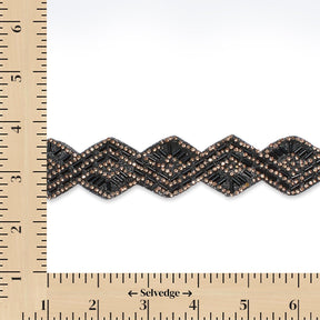 1.25 Inch Beaded Rhinestone Glitter Infused Iron On Scalloped Mesh Fabric Trim SV582902 Gold / Black Image A9