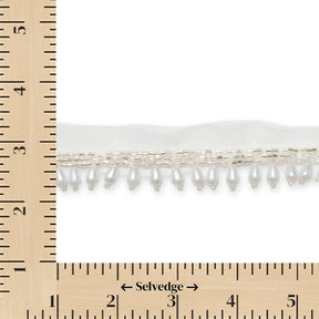 1.25 Inch Beaded Tassel Fringe On Sheer Mesh Fabric Trim SV582903 White Image A9