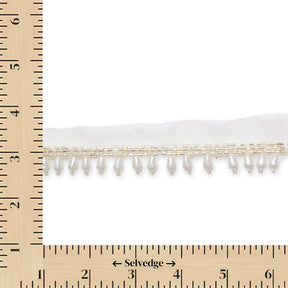 1.25 Inch Beaded Tassel Fringe On Sheer Mesh Fabric Trim SV582904 Pearl White Image A3