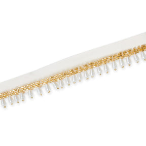 1.25 Inch Beaded Tassel Fringe On Sheer Mesh Fabric Trim SV582905 Antique Gold Image A3