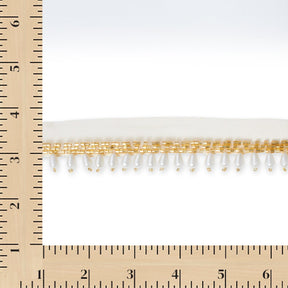 1.25 Inch Beaded Tassel Fringe On Sheer Mesh Fabric Trim SV582905 Antique Gold Image A9