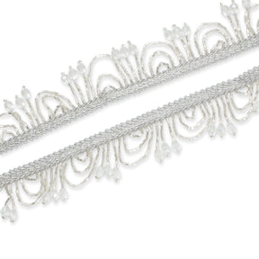 1 Inch Semi Circle Metallic Beaded Fringe Tassel Trim SV582912 Silver Image A4