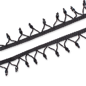 1 Inch Braided Stretch Metallic Beaded Fringe Tassel Fabric Trim SV582915 Black Image A2