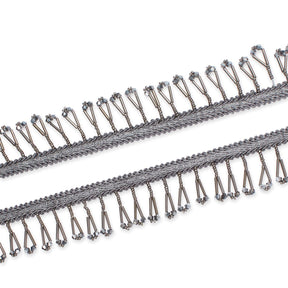1.5 Inch Braided Metallic Cord With Beaded Tassel Fringe Fabric Trim SV582918 Silver Image A4