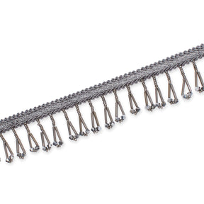 1.5 Inch Braided Metallic Cord With Beaded Tassel Fringe Fabric Trim SV582918 Silver Image A3