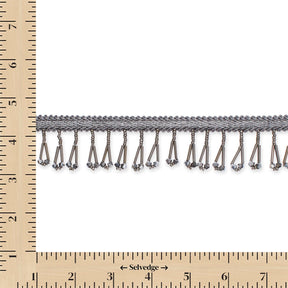 1.5 Inch Braided Metallic Cord With Beaded Tassel Fringe Fabric Trim SV582918 Silver Image A9