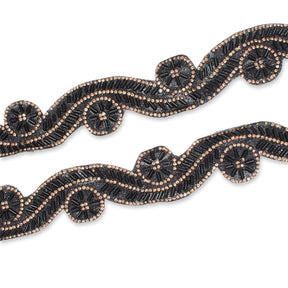 1.5 Inch Beaded Rhinestone Glitter Infused Iron On Sheer Fabric Trim SV582989 Black Image A4