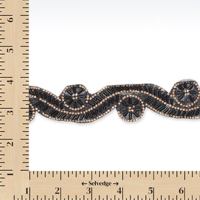 1.5 Inch Beaded Rhinestone Glitter Infused Iron On Sheer Fabric Trim SV582989 Black Image A9