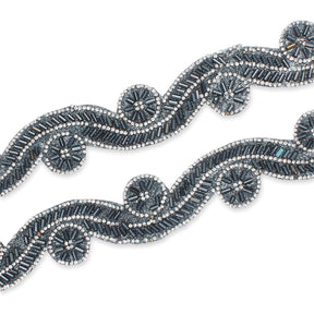 1.5 Inch Beaded Rhinestone Glitter Infused Iron On Sheer Fabric Trim SV582990 Grey Image A4