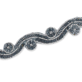 1.5 Inch Beaded Rhinestone Glitter Infused Iron On Sheer Fabric Trim SV582990 Grey Image A3