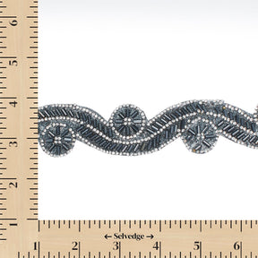 1.5 Inch Beaded Rhinestone Glitter Infused Iron On Sheer Fabric Trim SV582990 Grey Image A9