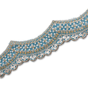 2.5 Inch Beaded Sequin Metallic Cording On Scalloped Mesh Lace Fabric Trim SV582991 Blue Image A3