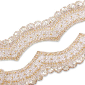 2.5 Inch Beaded Sequin Metallic Cording On Scalloped Mesh Lace Fabric Trim SV582992 Lavender Image A4