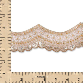 2.5 Inch Beaded Sequin Metallic Cording On Scalloped Mesh Lace Fabric Trim SV582992 Lavender Image A9