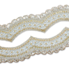 2.5 Inch Beaded Sequin Metallic Cording On Scalloped Mesh Lace Fabric Trim SV582993 Turquoise Image A4