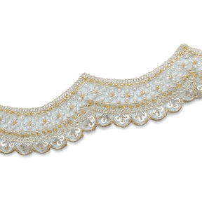 2.5 Inch Beaded Sequin Metallic Cording On Scalloped Mesh Lace Fabric Trim SV582993 Turquoise Image A3
