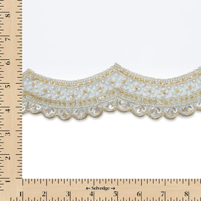 2.5 Inch Beaded Sequin Metallic Cording On Scalloped Mesh Lace Fabric Trim SV582993 Turquoise Image A9