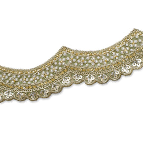 2.5 Inch Beaded Sequin Metallic Cording On Scalloped Mesh Lace Fabric Trim SV582994 Olive Image A3