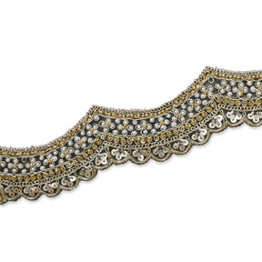 2.5 Inch Beaded Sequin Metallic Cording On Scalloped Mesh Lace Fabric Trim SV582995 Black Image A3