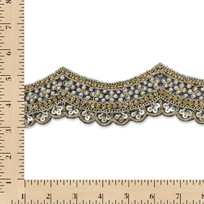 2.5 Inch Beaded Sequin Metallic Cording On Scalloped Mesh Lace Fabric Trim SV582995 Black Image A9