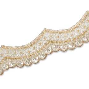2.5 Inch Beaded Sequin Metallic Cording On Scalloped Mesh Lace Fabric Trim SV582996 Beige Image A3