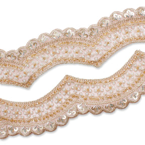2.5 Inch Beaded Sequin Metallic Cording On Scalloped Mesh Lace Fabric Trim SV582997 Pink Image A4