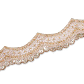 2.5 Inch Beaded Sequin Metallic Cording On Scalloped Mesh Lace Fabric Trim SV582997 Pink Image A3