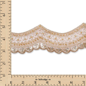 2.5 Inch Beaded Sequin Metallic Cording On Scalloped Mesh Lace Fabric Trim SV582997 Pink Image A9