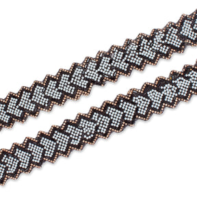 1.25 Inch Pearly Rhinestone Glitter Infused Iron On Scalloped Mesh Fabric Trim SV582998 Black Image A4