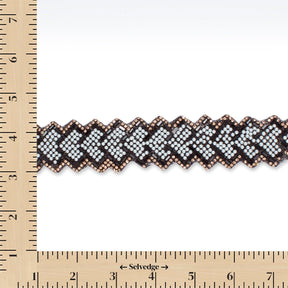 1.25 Inch Pearly Rhinestone Glitter Infused Iron On Scalloped Mesh Fabric Trim SV582998 Black Image A9