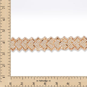 1.25 Inch Pearly Rhinestone Glitter Infused Iron On Scalloped Mesh Fabric Trim SV582999 Antique Gold Image A9