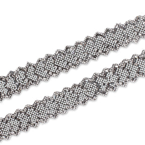 1.25 Inch Pearly Rhinestone Glitter Infused Iron On Scalloped Mesh Fabric Trim SV583000 Grey Image A4