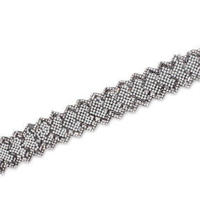 1.25 Inch Pearly Rhinestone Glitter Infused Iron On Scalloped Mesh Fabric Trim SV583000 Grey Image A3