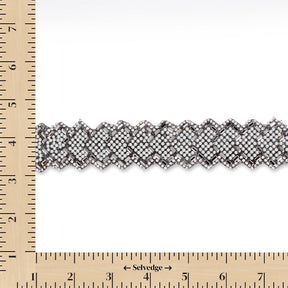 1.25 Inch Pearly Rhinestone Glitter Infused Iron On Scalloped Mesh Fabric Trim SV583000 Grey Image A9