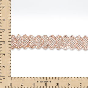 1.25 Inch Pearly Rhinestone Glitter Infused Iron On Scalloped Mesh Fabric Trim SV583001 Gold Image A9